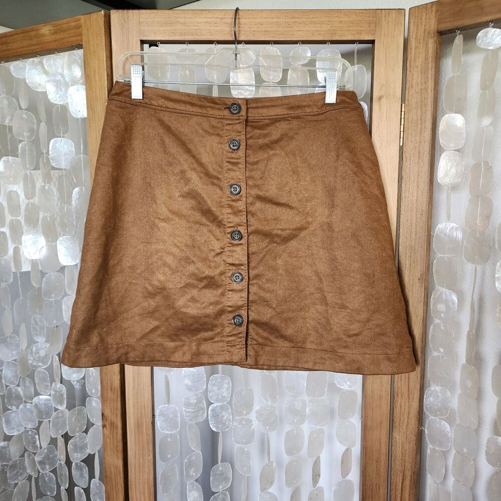 Abercrombie & Fitch Faux Suede Skirt Womens Brown Button Front Mini A-Line Boho